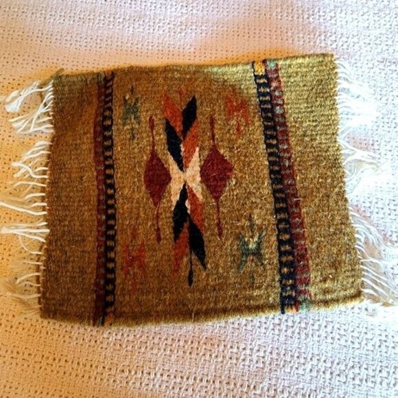 Vintage Geometric Handwoven Indian ~5" x 10" Tapestry or Decorative Table Runner - Picture 1 of 5